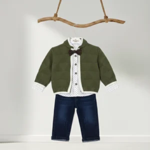 Baby Bebek Hırkalı ve Papyonlu 3'lü Denim Takım DGE 08