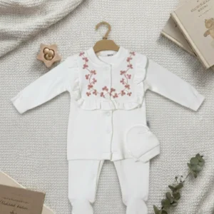 Baby Bebek Çiçek Nakışlı ve Fırfırlı 5'li Yenidoğan Set DGK 02