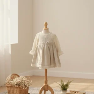 Baby Dantel İşlemeli Keten Bebek Elbisesi DGK 06