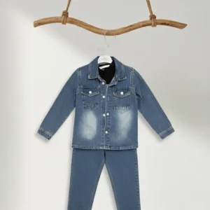 Baby Kot Ceketli ve Pantolonlu 3'lü Denim Takım DGE13