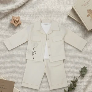 Baby Çocuk Çiçek Nakışlı Krem 3'lü Takım DGU 12