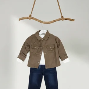 Baby Bebek Kahverengi Süet Ceketli ve Denim Pantolonlu 3'lü Takım DGE 9