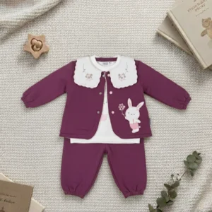 Baby Bebek Tavşan Nakışlı ve Yakalı Üçlü Takım DGK 04